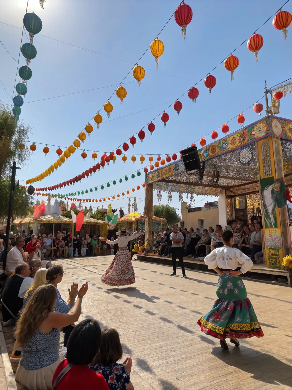 An image of a cultural festival organized by ASSOCIATION MOD ALL, featuring diverse music, dance, and food from different cultures, emphasizing the organization's support for cultural diversity.
