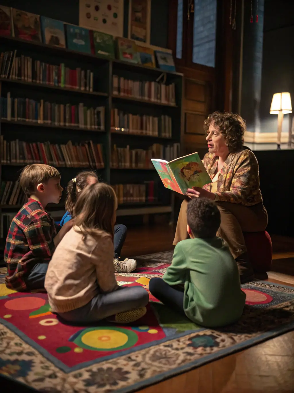 An image of children participating in a storytelling session at a local library, organized as part of a literacy program by ASSOCIATION MOD ALL.