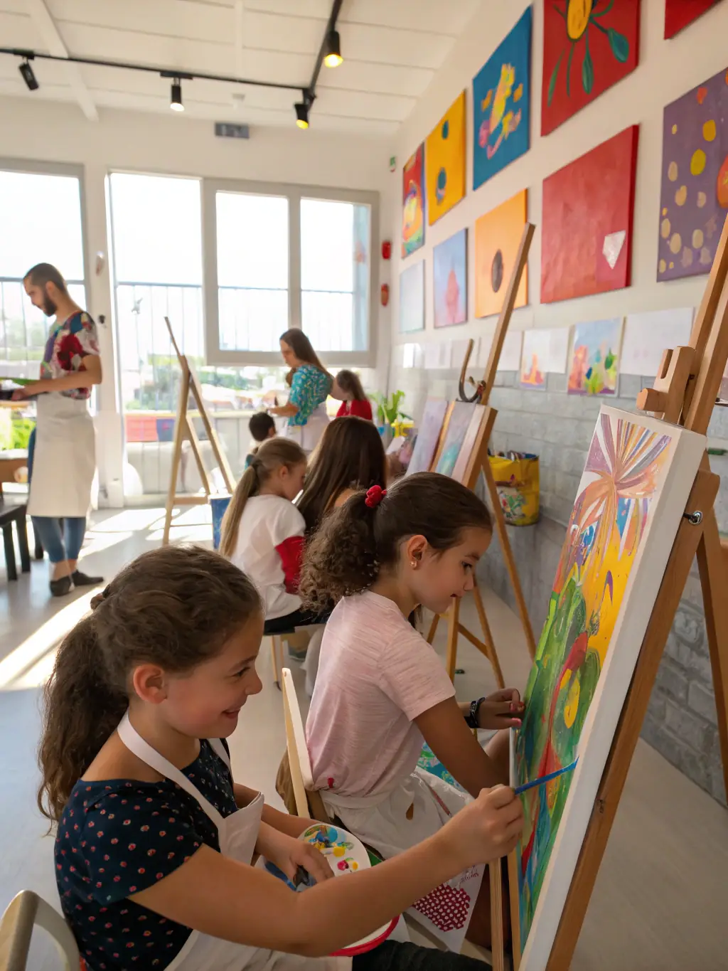 A photo of a dynamic art workshop facilitated by ASSOCIATION MOD ALL, showing participants learning new artistic techniques, experimenting with various mediums, and creating their own unique artworks under the guidance of experienced instructors.
