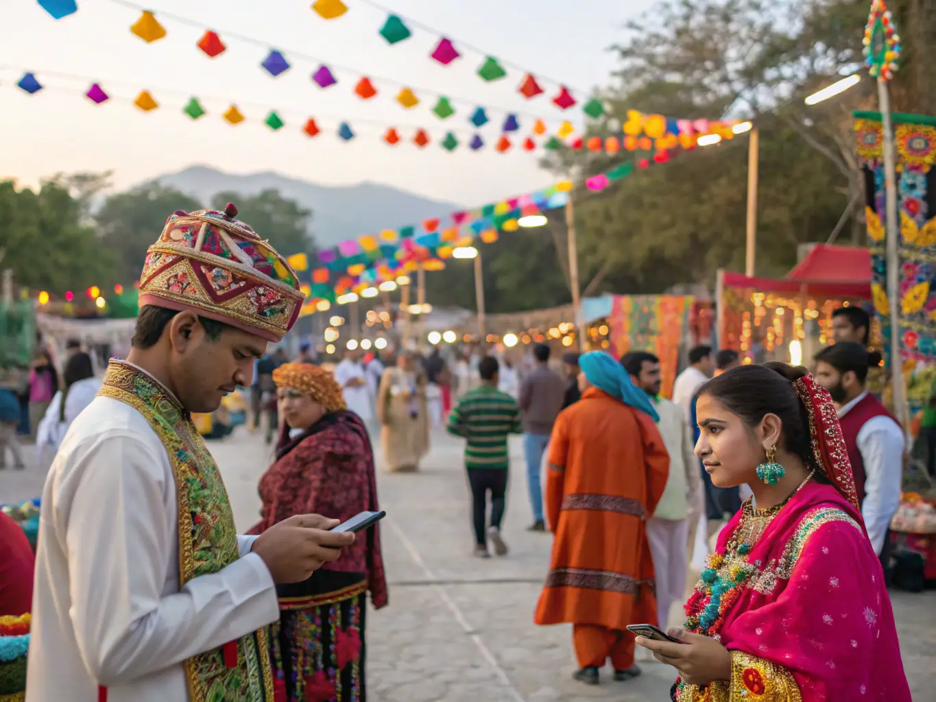 A photograph capturing a lively intercultural festival organized by the association, featuring diverse cultural performances, food stalls, and attendees from various backgrounds, highlighting the promotion of cultural diversity.